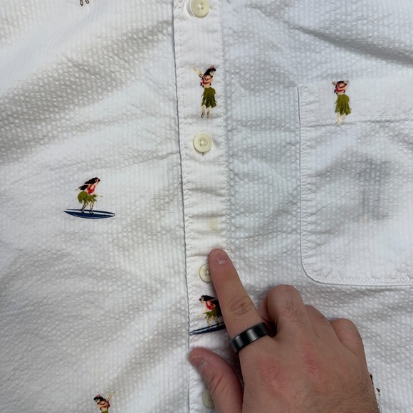 Tommy Bahama Shirt Mens XL White Seersucker Hula Girl Surfing Hawaiian Tropical - Picture 3 of 8